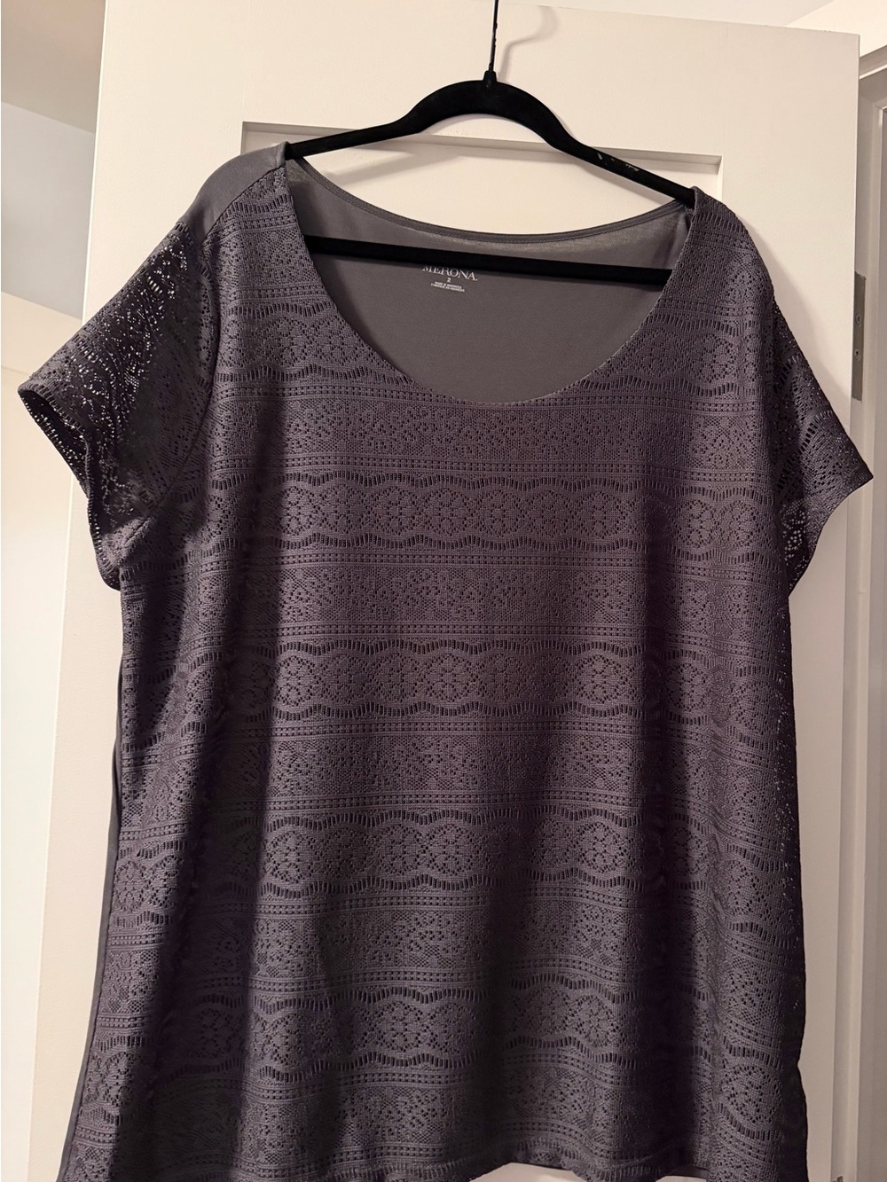 Merona Women's Scoop Neck Lace Overlay Top - Gray